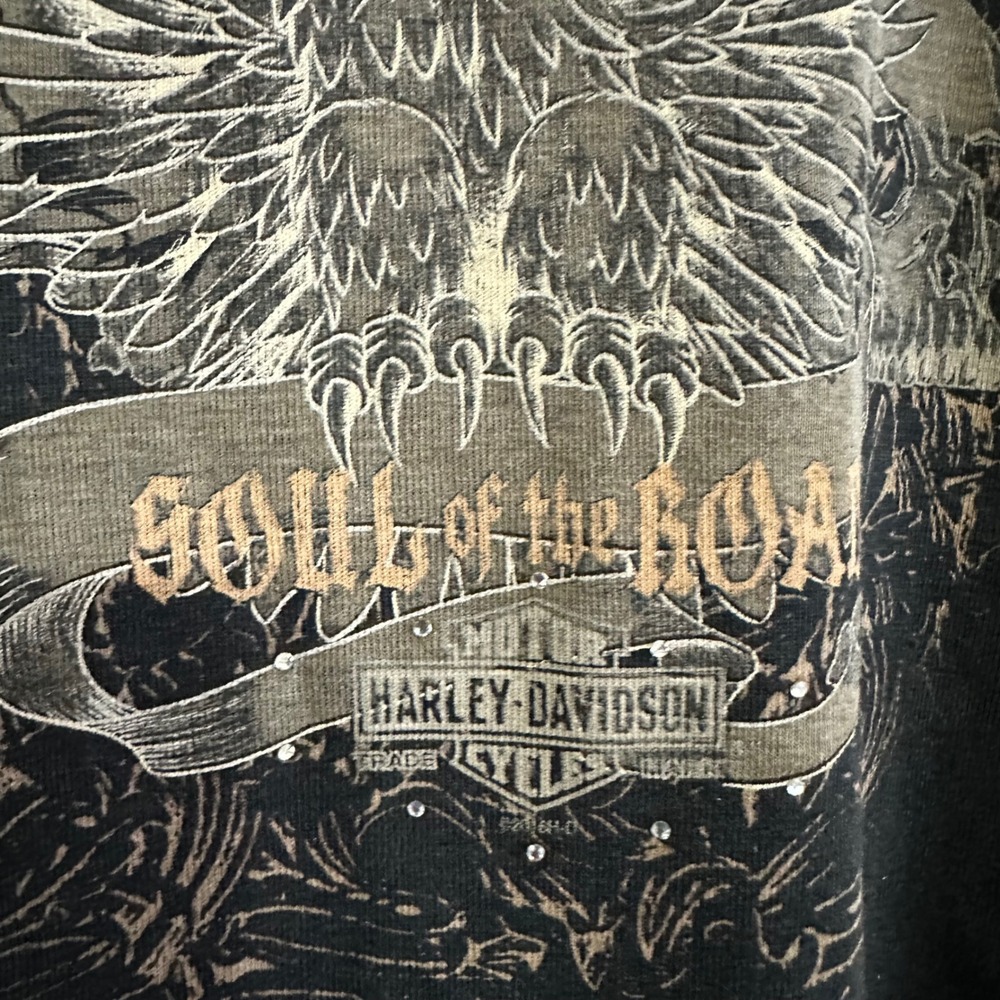 Cowboy Harley Davidson Womens XL Black Eagle Skull Soul of the Road T Shirt - Picture 3 of 7